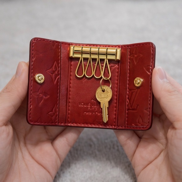 Louis Vuitton Accessories - Authentic Louis Vuitton Vernis Red 4 Key Holder LV Monogram Patent Leather M4